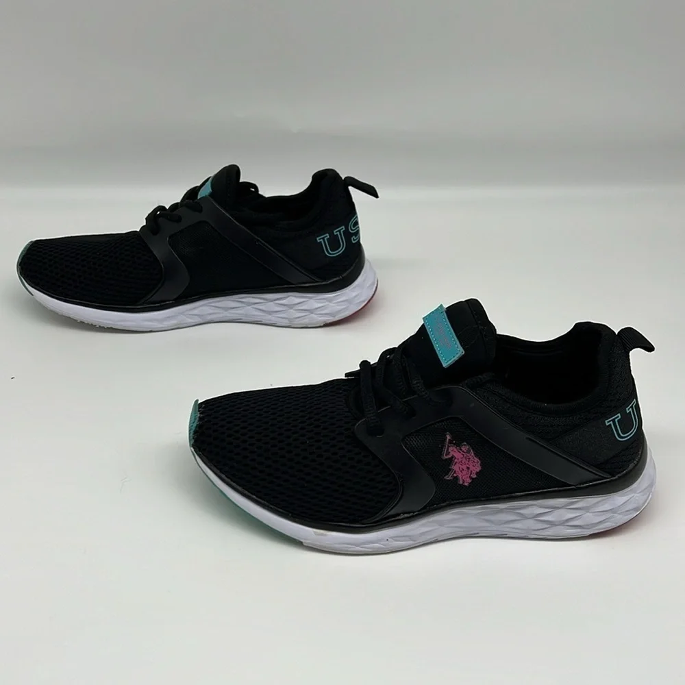 US Polo Association NW8110 Morale -M Black Sneaker Pink Turquoise Accents size 6